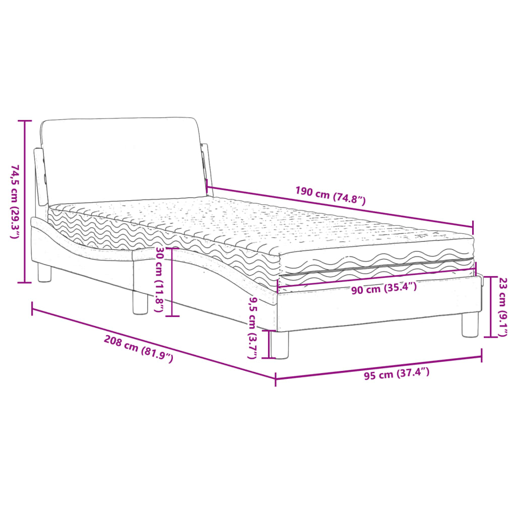 Bed met matras stof lichtgrijs 90x190 cm Bedden & bedframes | Creëer jouw Trendy Thuis | Gratis bezorgd & Retour | Trendy.nl