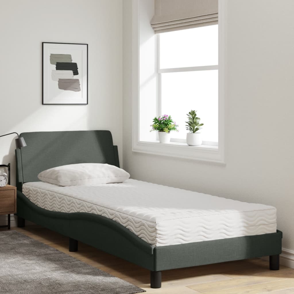 Bed met matras stof donkergrijs 90x190 cm Bedden & bedframes | Creëer jouw Trendy Thuis | Gratis bezorgd & Retour | Trendy.nl