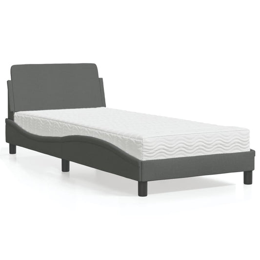 Bed met matras stof donkergrijs 90x190 cm