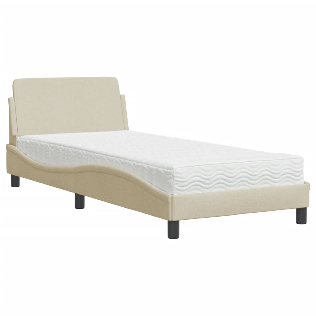 Bed met matras stof crèmekleurig 90x190 cm Bedden & bedframes | Creëer jouw Trendy Thuis | Gratis bezorgd & Retour | Trendy.nl