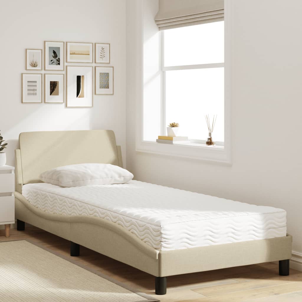 Bed met matras stof crèmekleurig 90x190 cm Bedden & bedframes | Creëer jouw Trendy Thuis | Gratis bezorgd & Retour | Trendy.nl