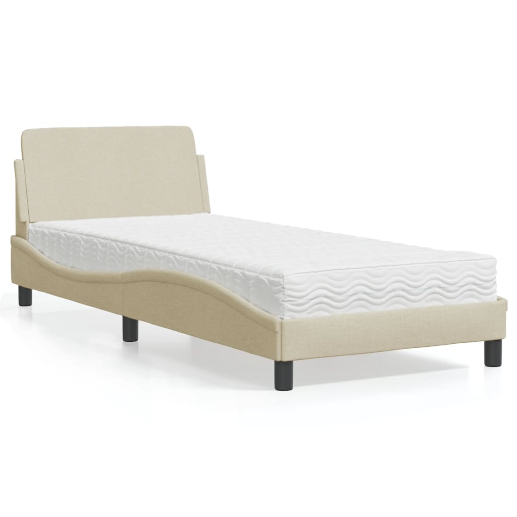 Bed met matras stof crèmekleurig 90x190 cm Bedden & bedframes | Creëer jouw Trendy Thuis | Gratis bezorgd & Retour | Trendy.nl