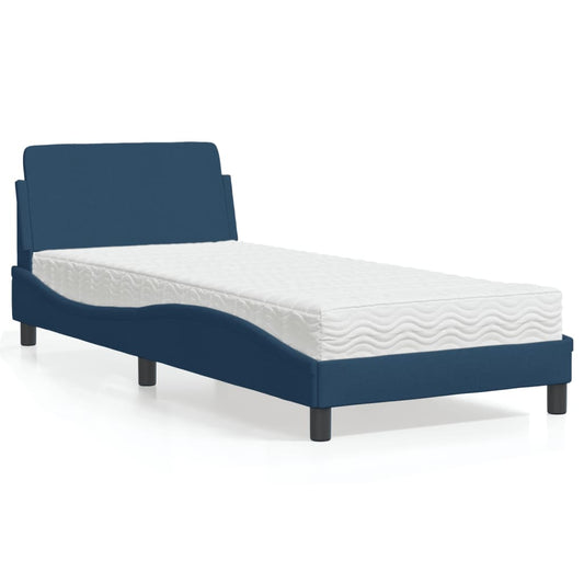 Bed met matras stof blauw 90x190 cm