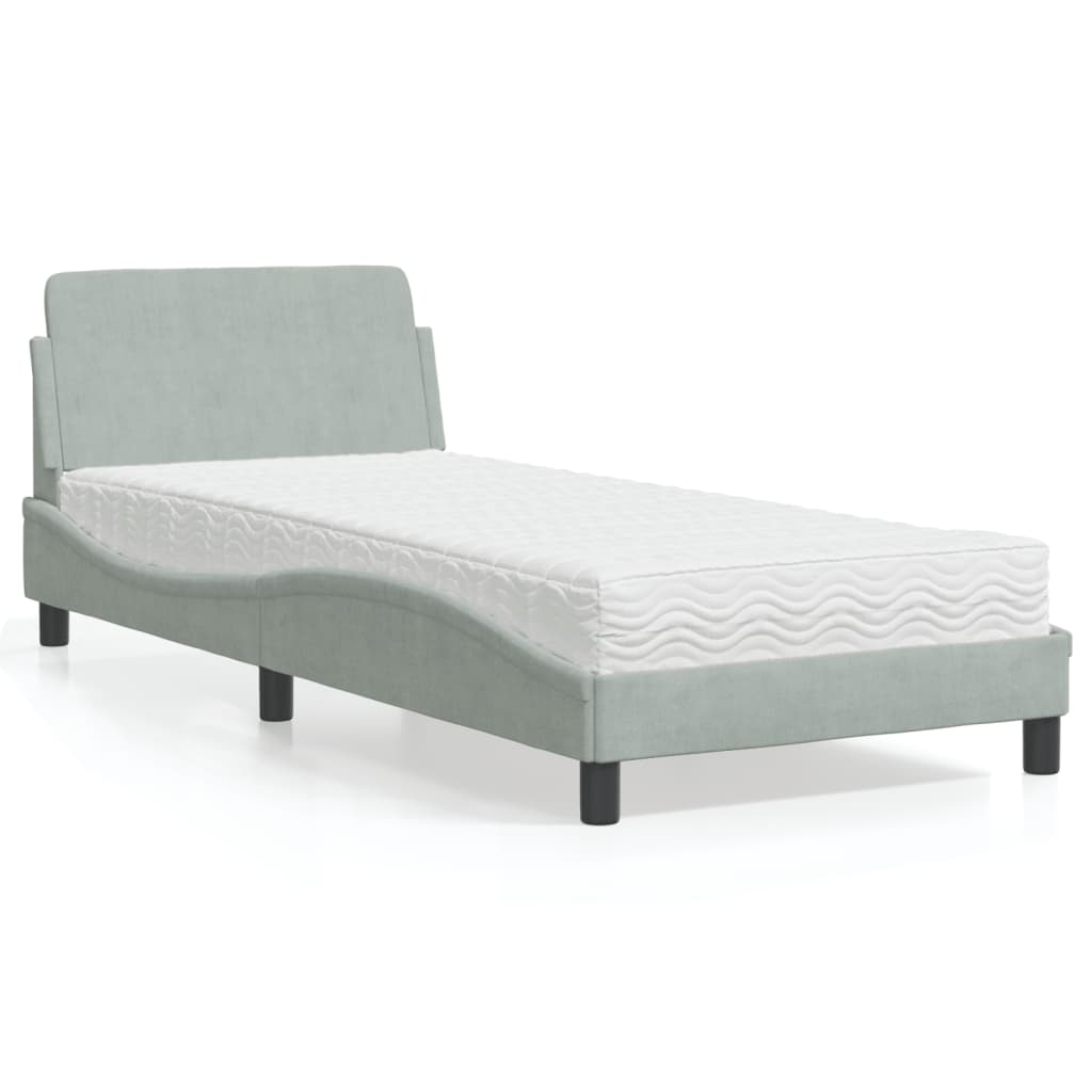 Bed met matras fluweel lichtgrijs 90x190 cm Bedden & bedframes | Creëer jouw Trendy Thuis | Gratis bezorgd & Retour | Trendy.nl