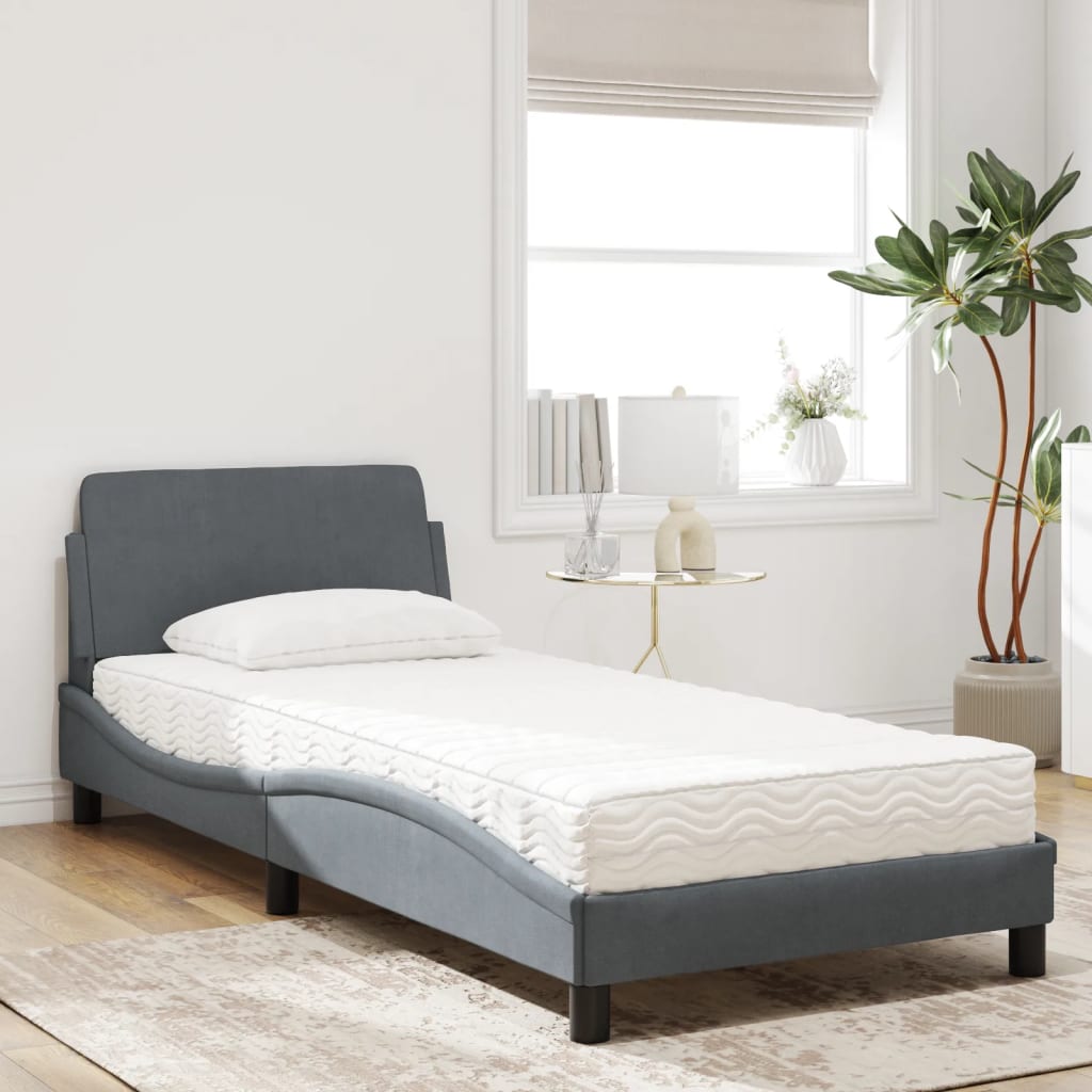 Bed met matras fluweel donkergrijs 90x190 cm Bedden & bedframes | Creëer jouw Trendy Thuis | Gratis bezorgd & Retour | Trendy.nl