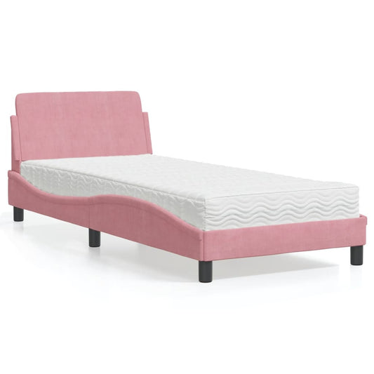 Bed met matras fluweel roze 90x190 cm