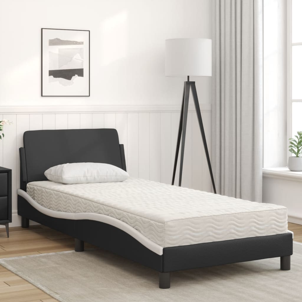 Bed met matras kunstleer zwart en wit 90x190 cm Bedden & bedframes | Creëer jouw Trendy Thuis | Gratis bezorgd & Retour | Trendy.nl