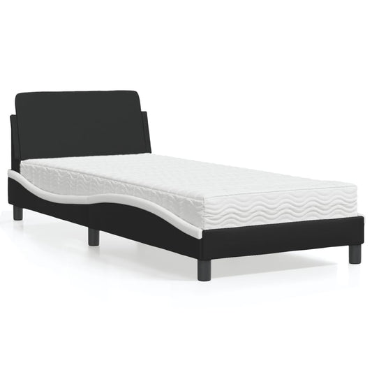 Bed met matras kunstleer zwart en wit 90x190 cm Bedden & bedframes | Creëer jouw Trendy Thuis | Gratis bezorgd & Retour | Trendy.nl