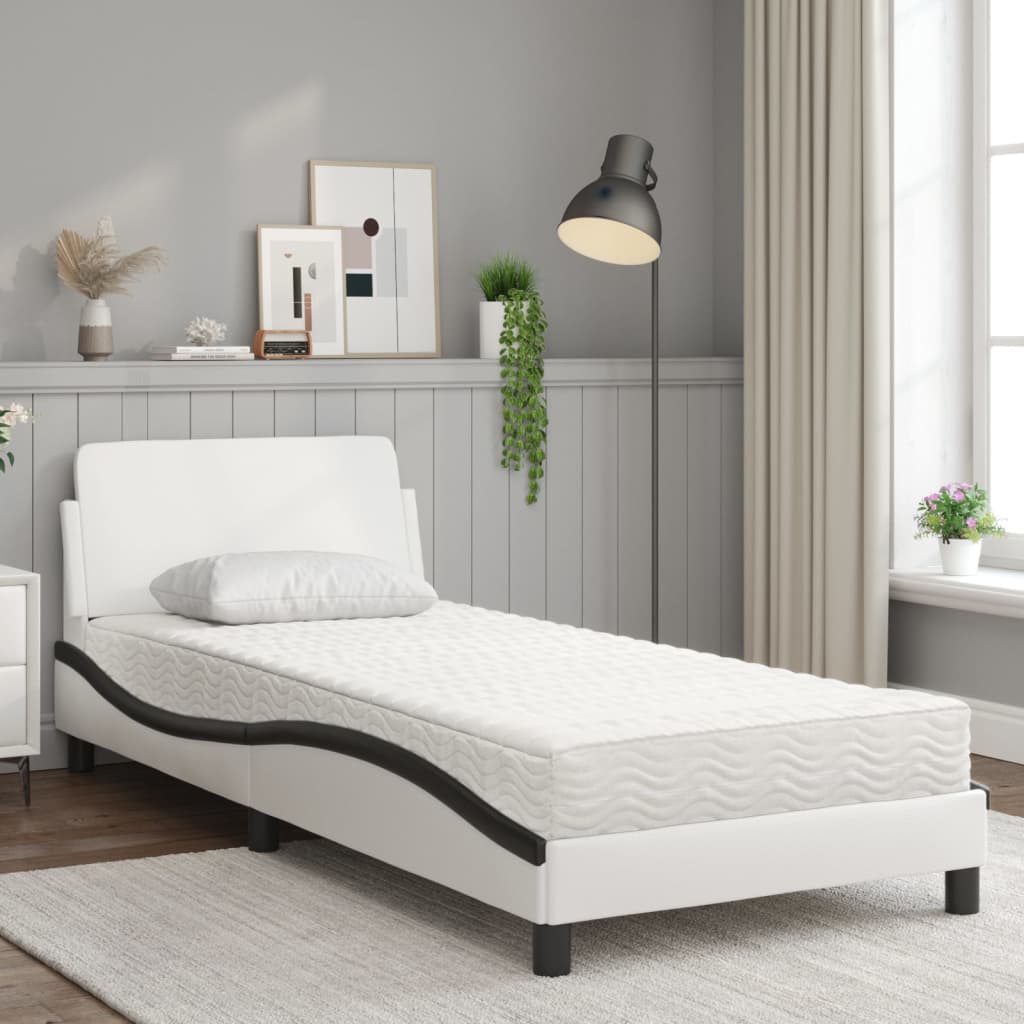 Bed met matras kunstleer wit en zwart 90x190 cm Bedden & bedframes | Creëer jouw Trendy Thuis | Gratis bezorgd & Retour | Trendy.nl