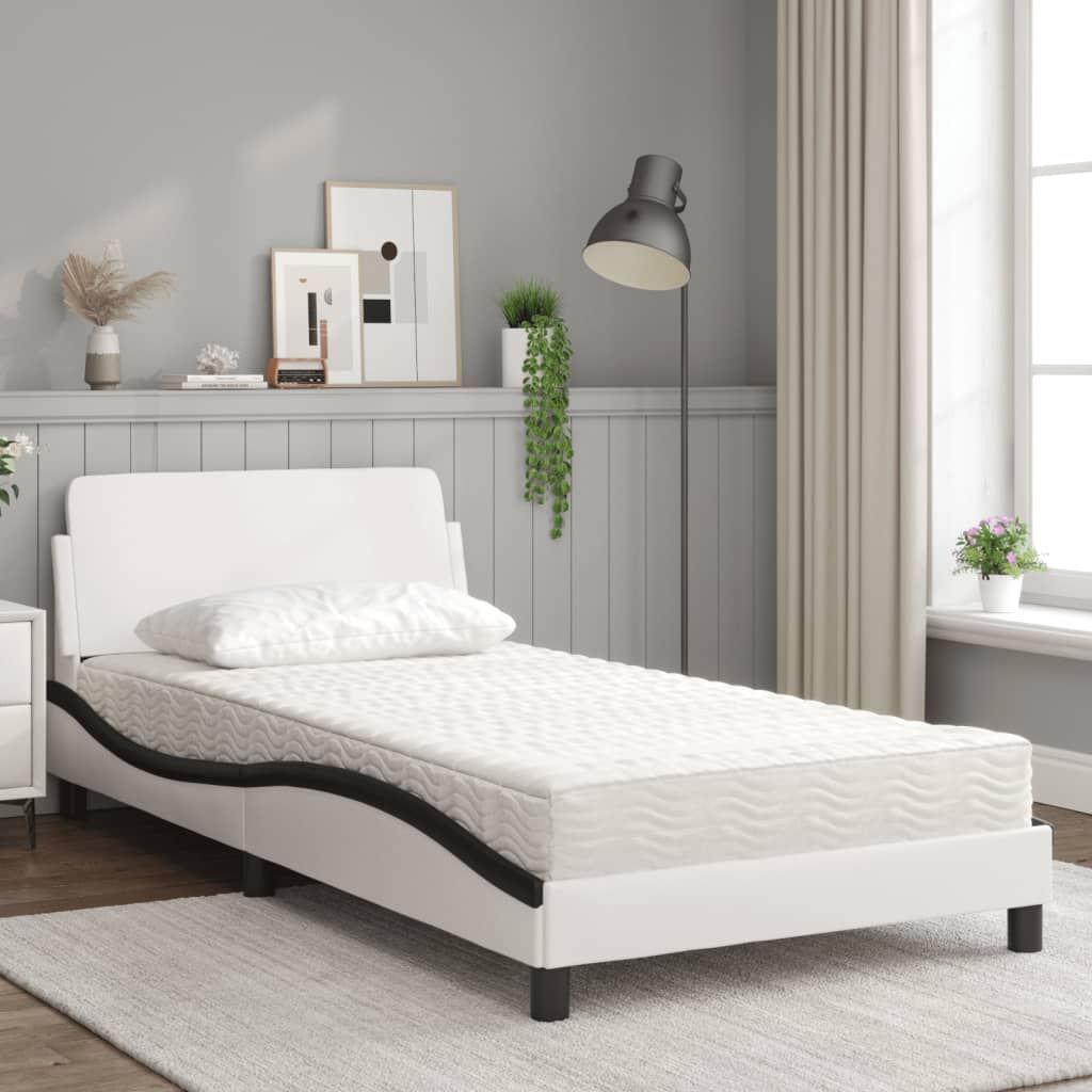 Bed met matras kunstleer wit en zwart 100x200 cm Bedden & bedframes | Creëer jouw Trendy Thuis | Gratis bezorgd & Retour | Trendy.nl