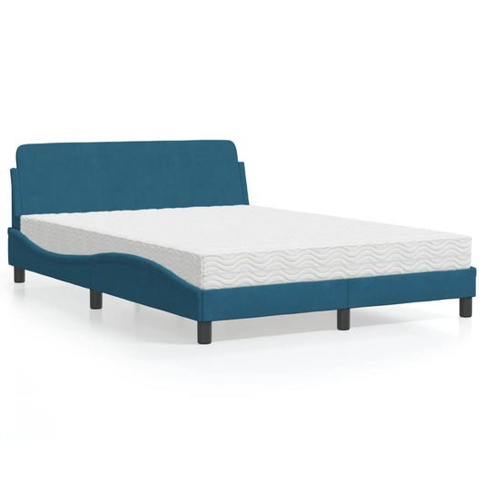 Bed met matras fluweel blauw 120x200 cm