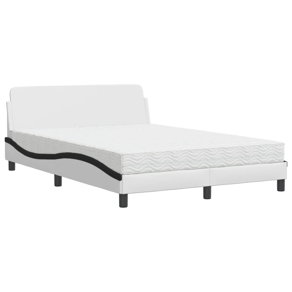 Bed met matras kunstleer wit en zwart 140x190 cm