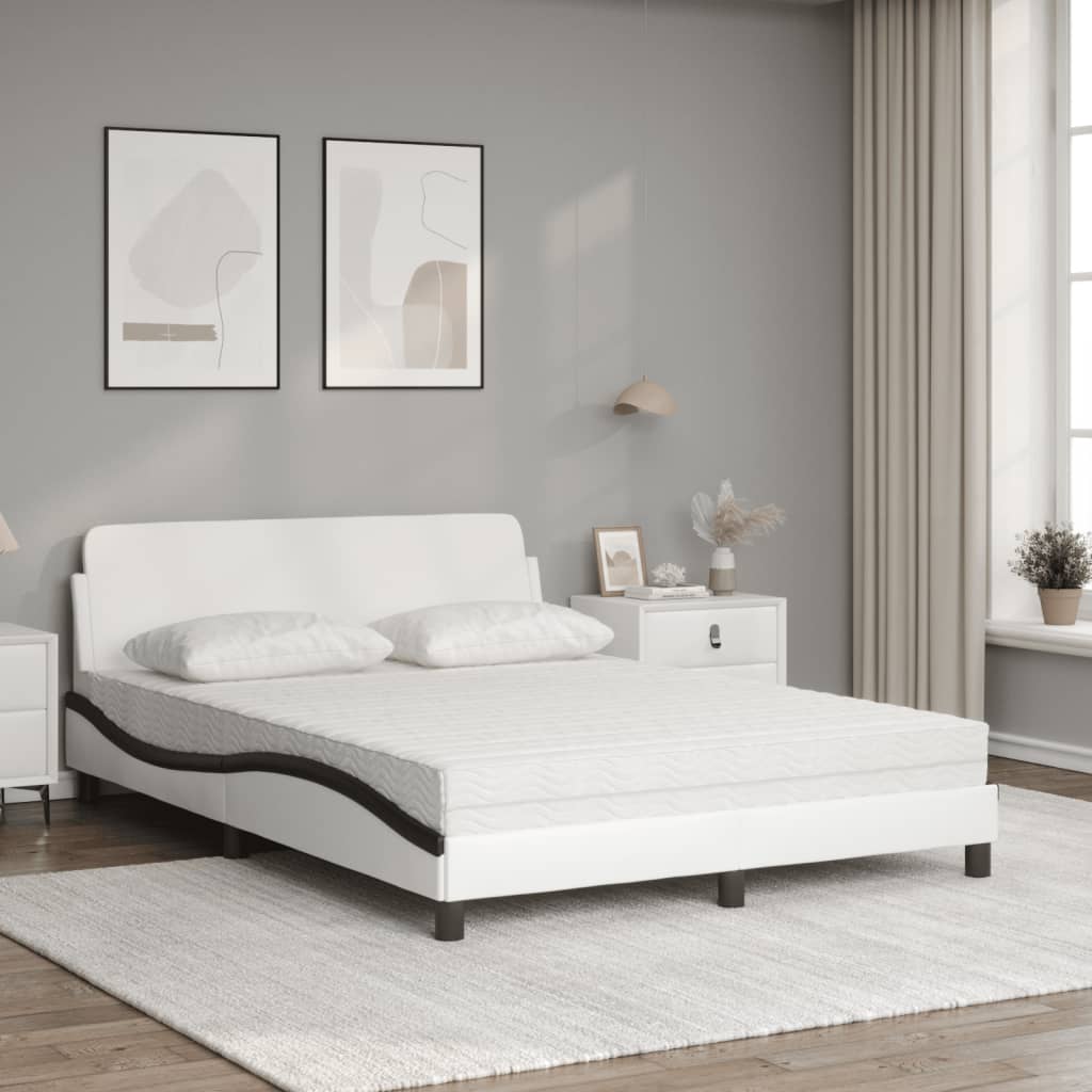 Bed met matras kunstleer wit en zwart 140x190 cm