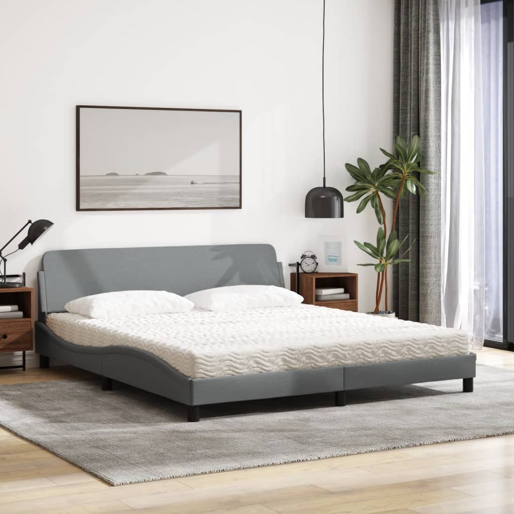 Bed met matras stof lichtgrijs 180x200 cm Bedden & bedframes | Creëer jouw Trendy Thuis | Gratis bezorgd & Retour | Trendy.nl