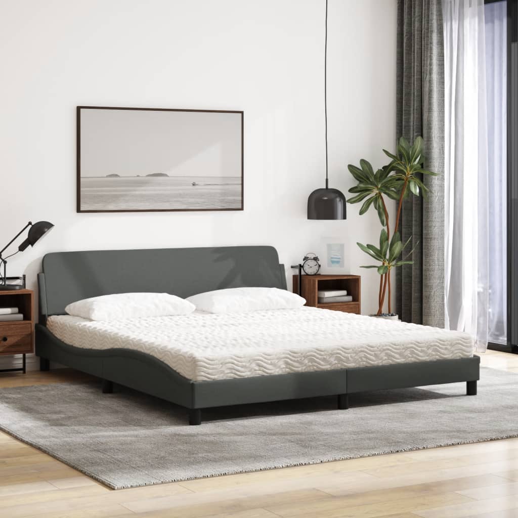 Bed met matras stof donkergrijs 180x200 cm Bedden & bedframes | Creëer jouw Trendy Thuis | Gratis bezorgd & Retour | Trendy.nl