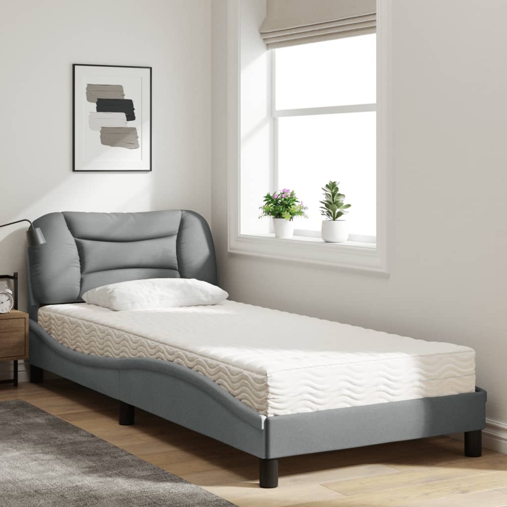 Bed met matras stof lichtgrijs 90x190 cm Bedden & bedframes | Creëer jouw Trendy Thuis | Gratis bezorgd & Retour | Trendy.nl