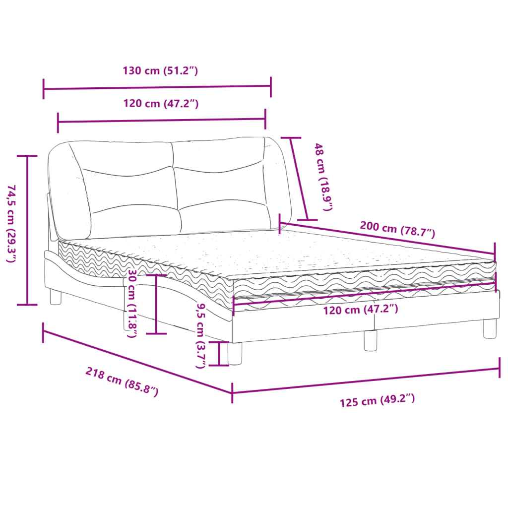 Bed met matras stof blauw 120x200 cm