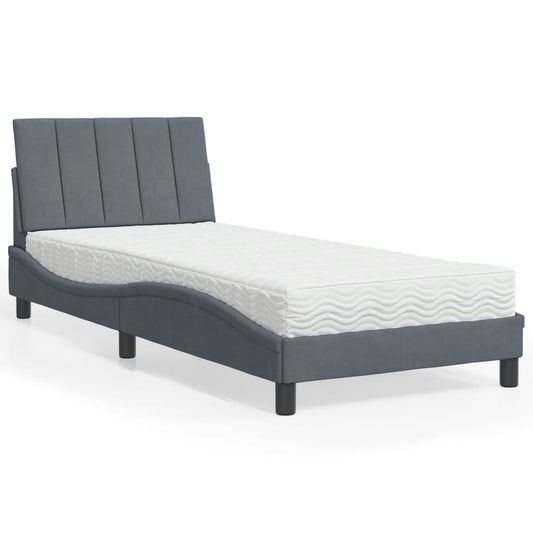 Bed met matras fluweel donkergrijs 90x190 cm