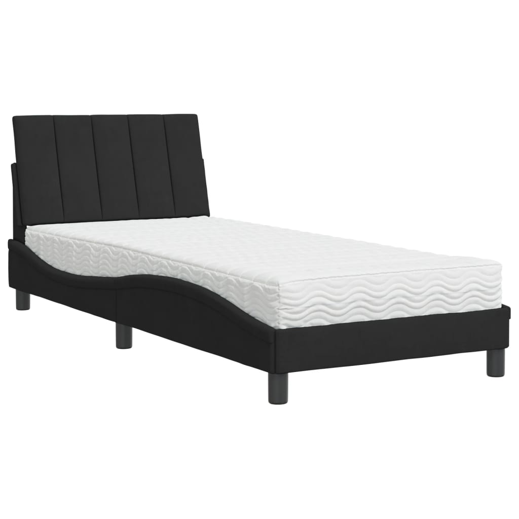 Bed met matras fluweel zwart 90x190 cm