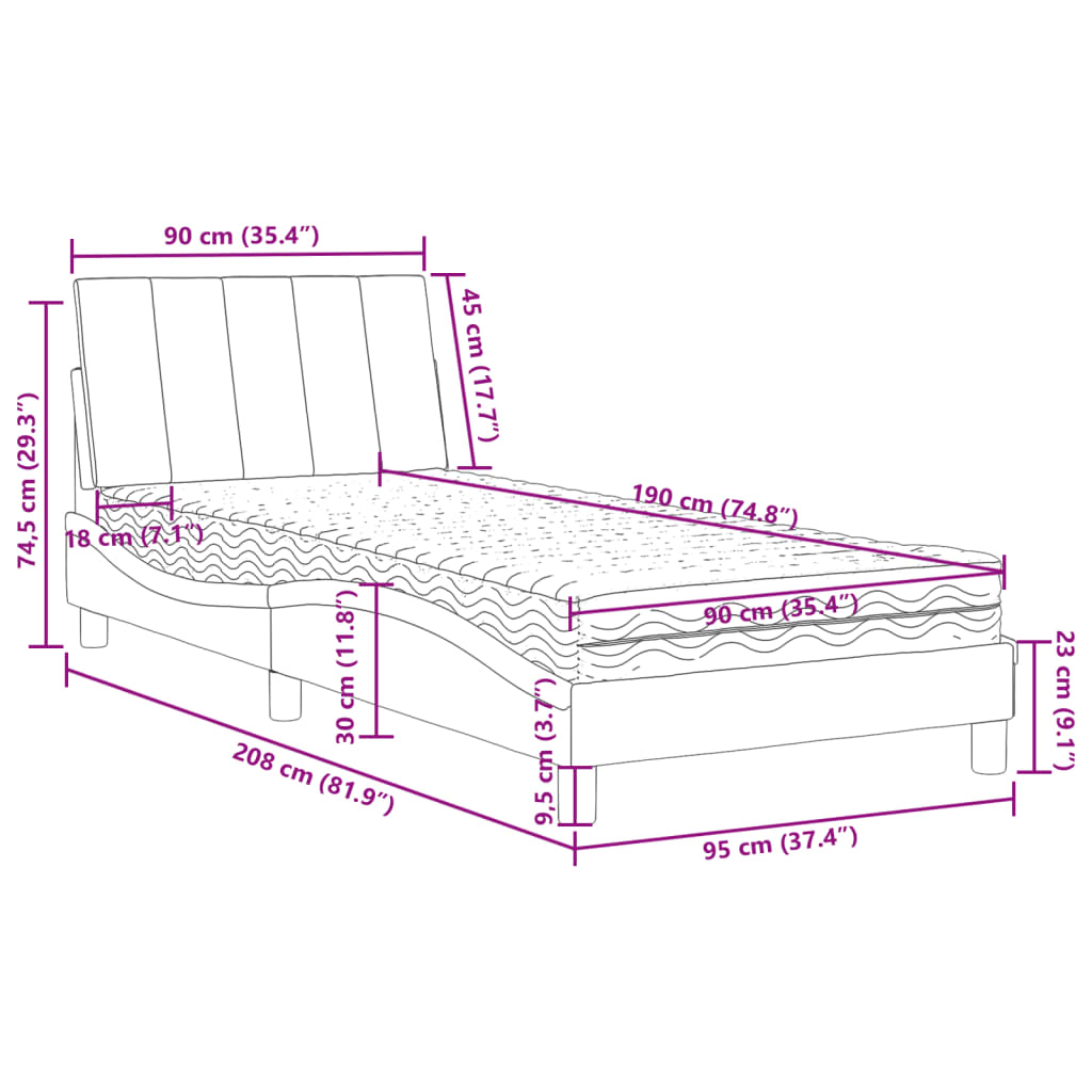 Bed met matras fluweel zwart 90x190 cm