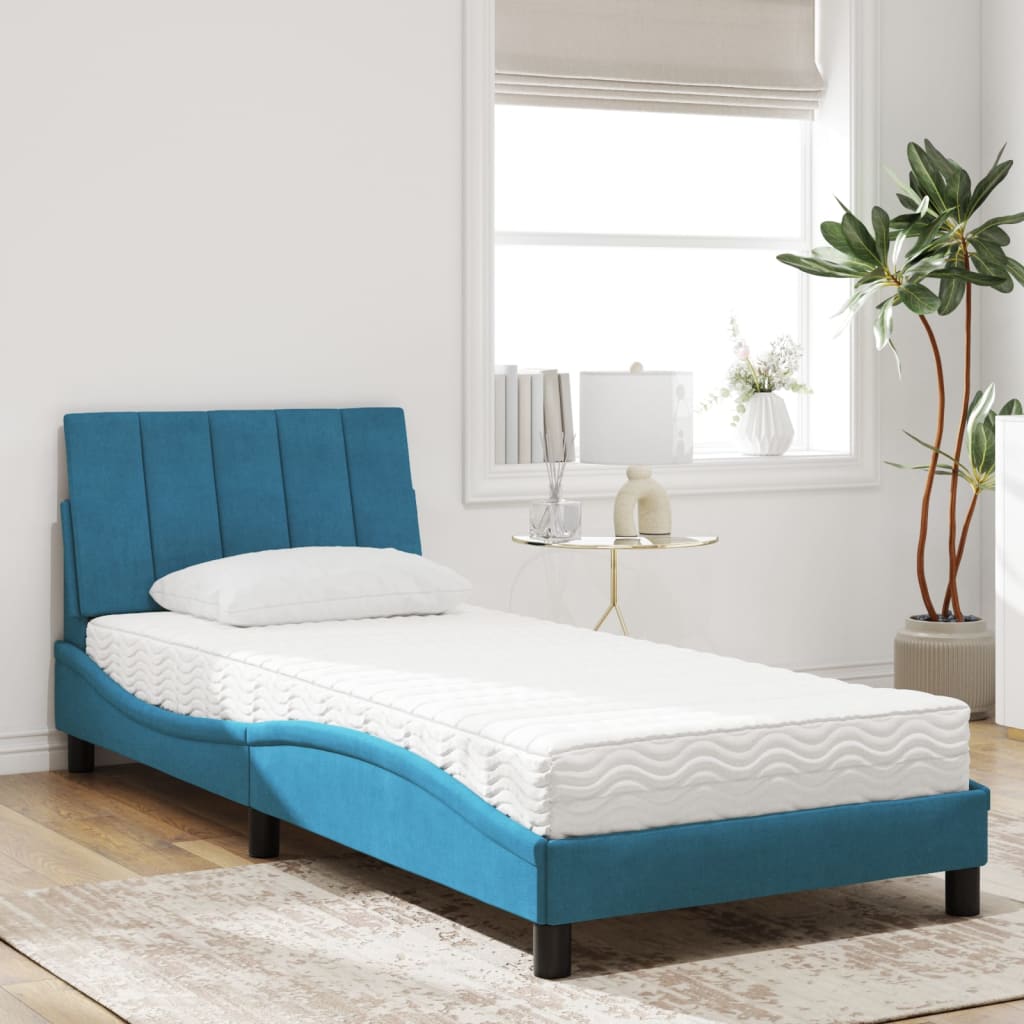 Bed met matras fluweel blauw 90x190 cm