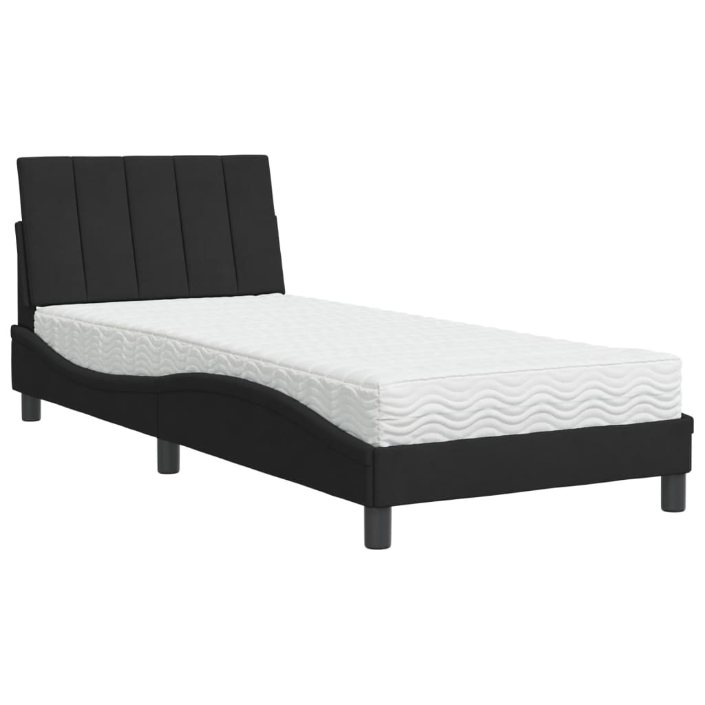 Bed met matras fluweel zwart 90x200 cm