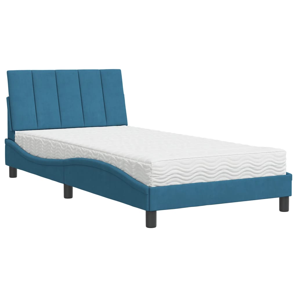 Bed met matras fluweel blauw 100x200 cm