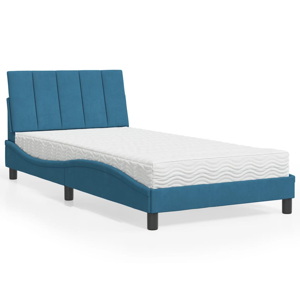 Bed met matras fluweel blauw 100x200 cm