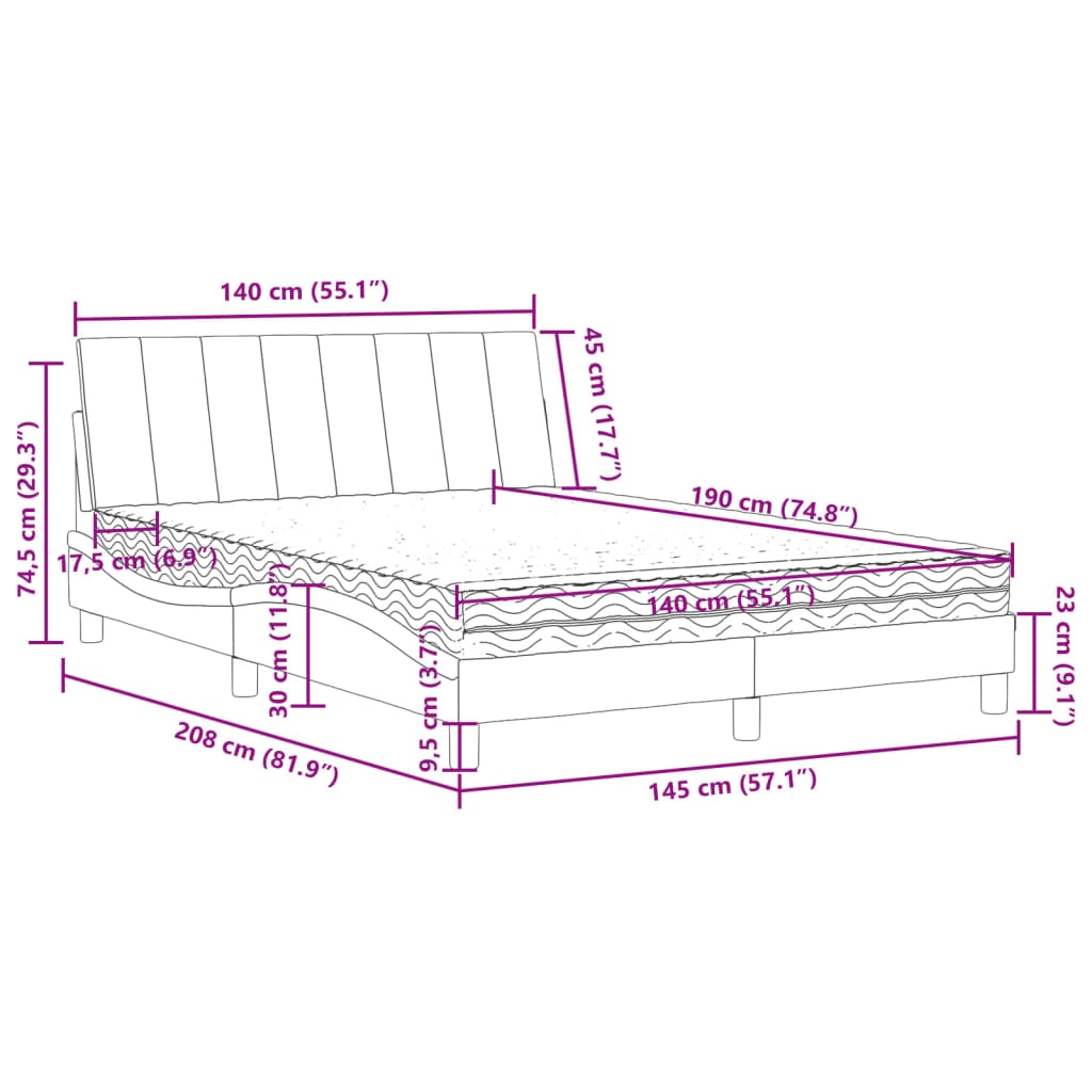 Bed met matras fluweel zwart 140x190 cm