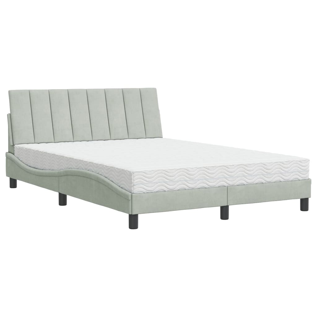 Bed met matras fluweel lichtgrijs 140x200 cm