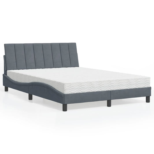 Bed met matras fluweel donkergrijs 140x200 cm