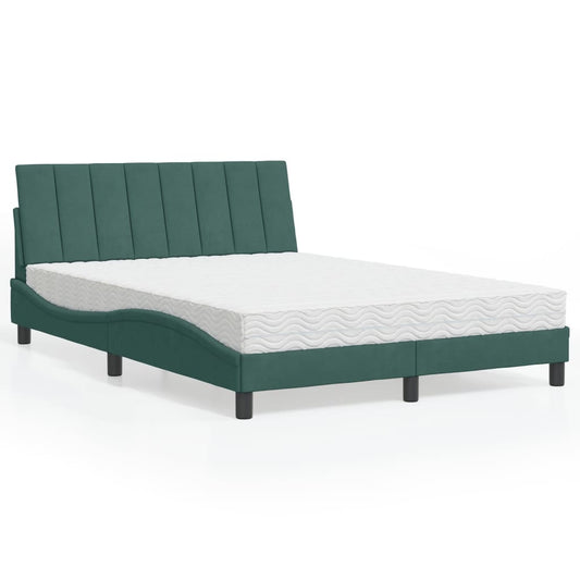 Bed met matras fluweel donkergroen 140x200 cm