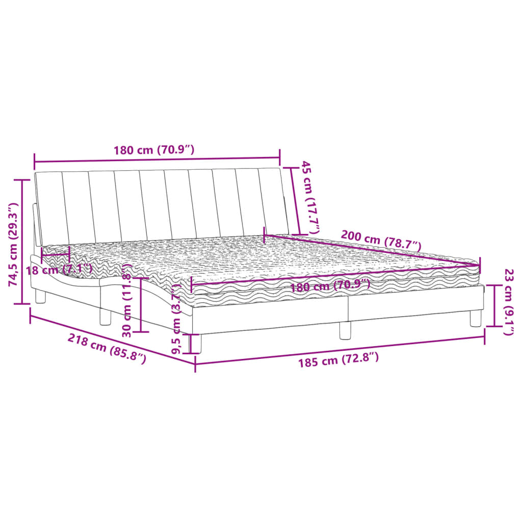 Bed met matras fluweel donkergrijs 180x200 cm