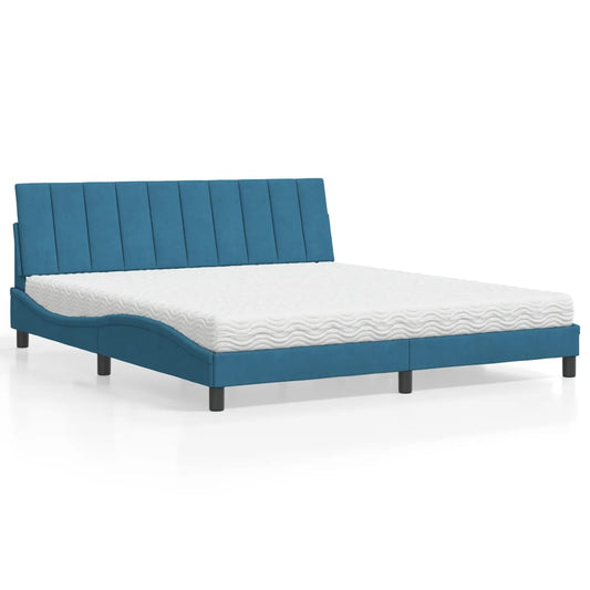 Bed met matras fluweel blauw 180x200 cm