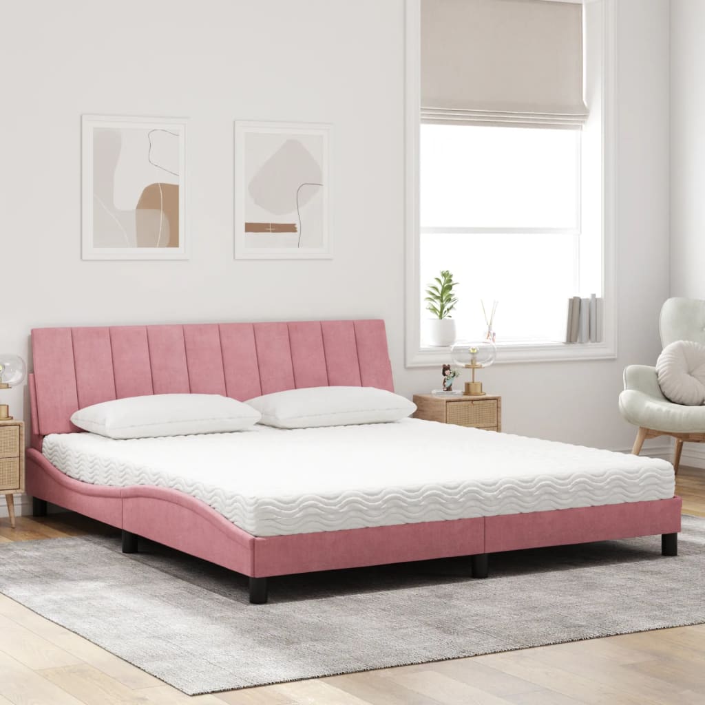 Bed met matras fluweel roze 180x200 cm