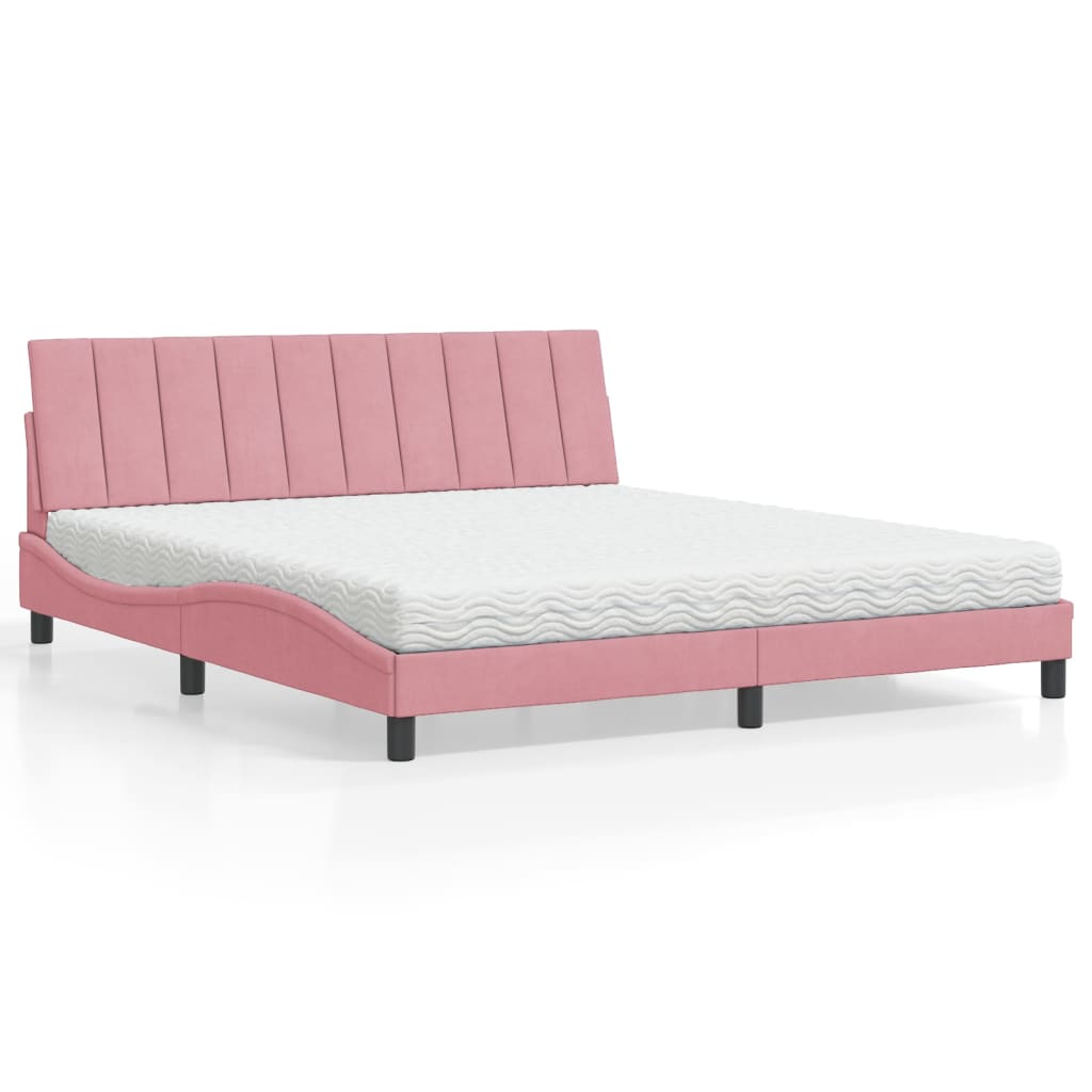 Bed met matras fluweel roze 180x200 cm