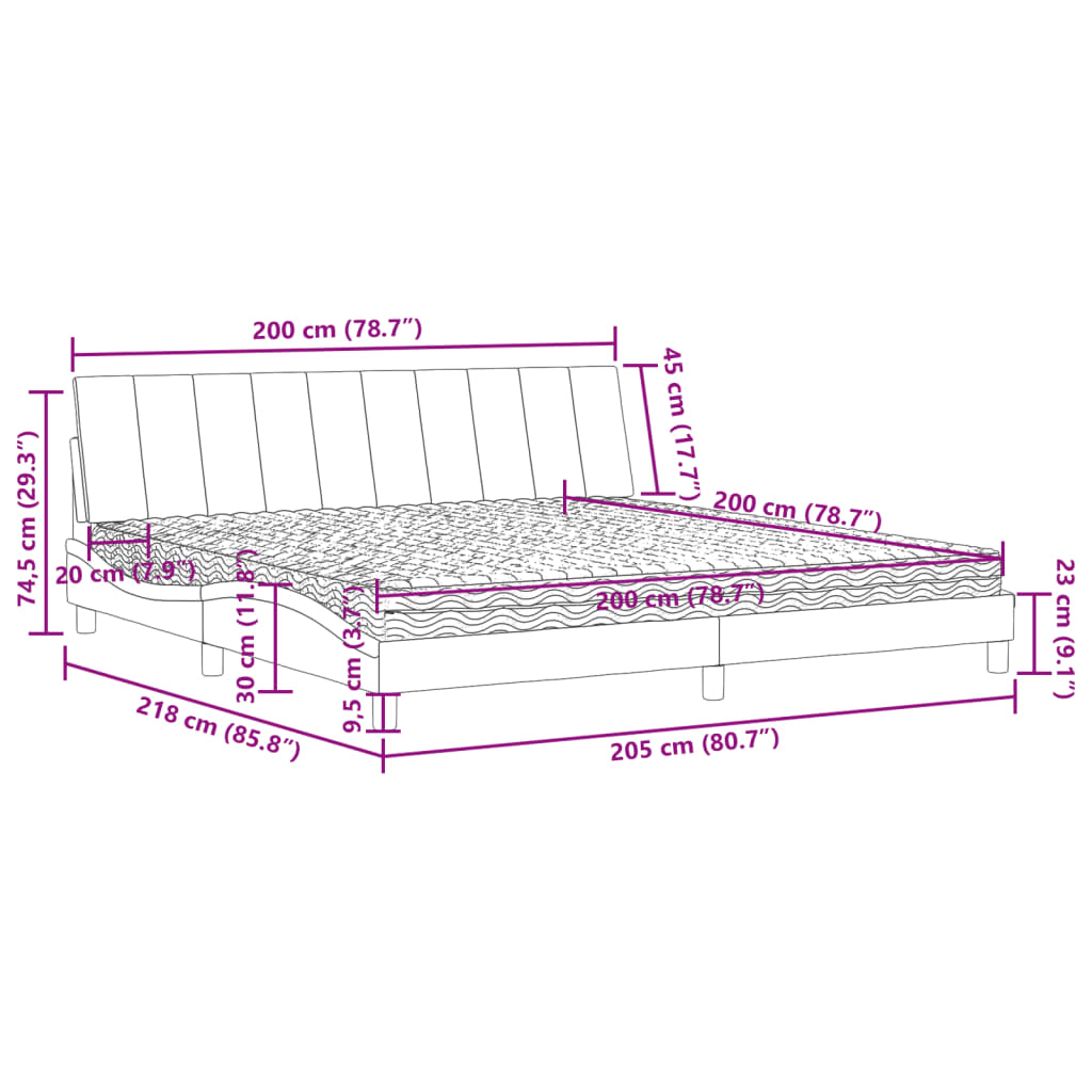 Bed met matras fluweel zwart 200x200 cm