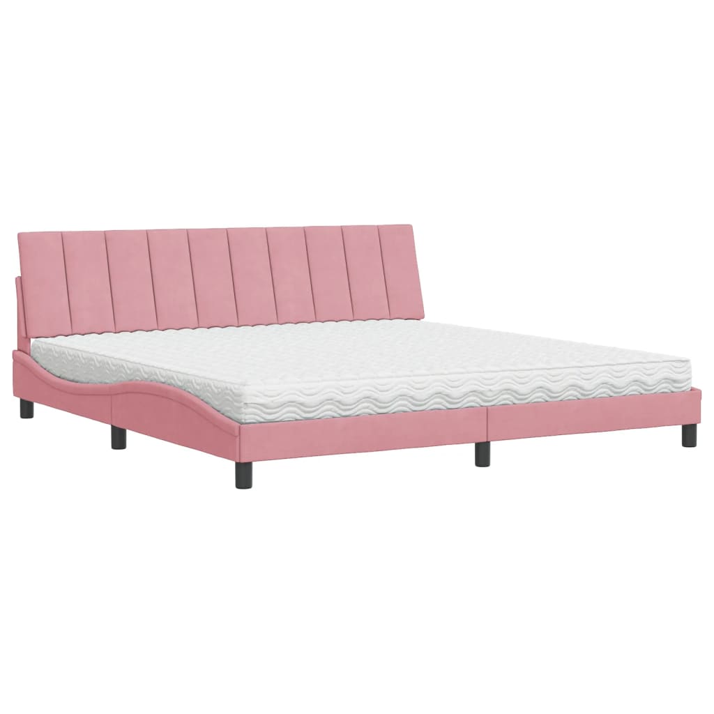 Bed met matras fluweel roze 200x200 cm