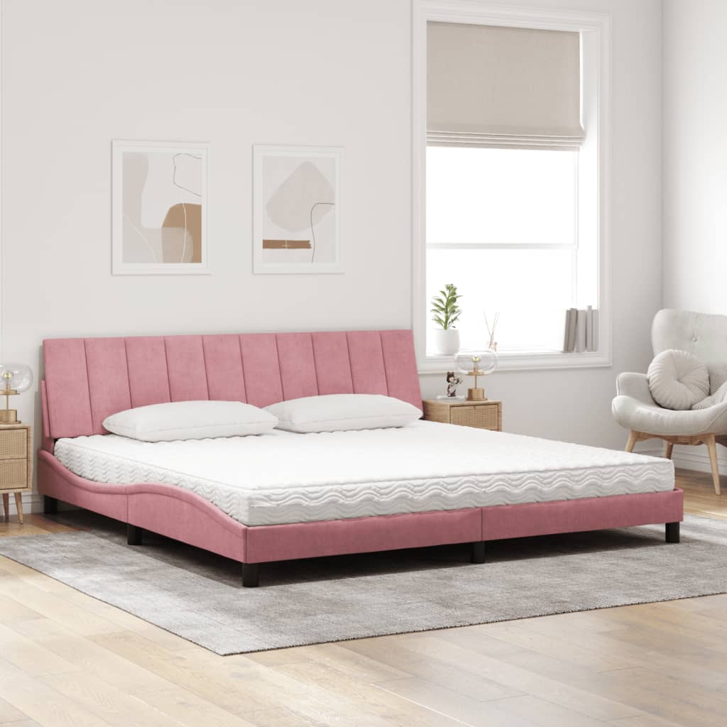 Bed met matras fluweel roze 200x200 cm