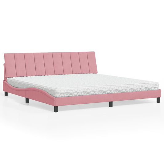 Bed met matras fluweel roze 200x200 cm