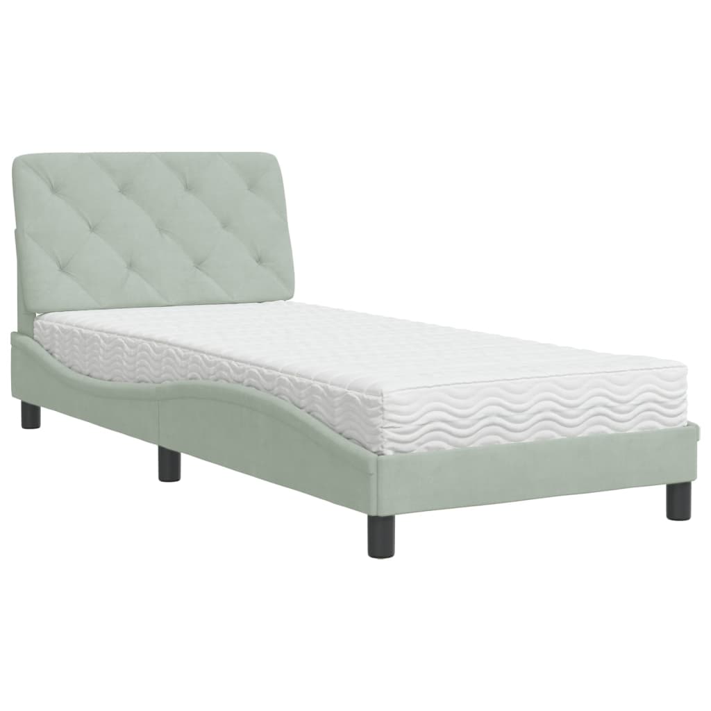 Bed met matras fluweel lichtgrijs 90x190 cm Bedden & bedframes | Creëer jouw Trendy Thuis | Gratis bezorgd & Retour | Trendy.nl