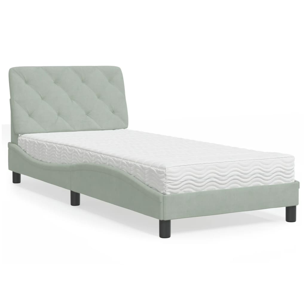 Bed met matras fluweel lichtgrijs 90x190 cm Bedden & bedframes | Creëer jouw Trendy Thuis | Gratis bezorgd & Retour | Trendy.nl