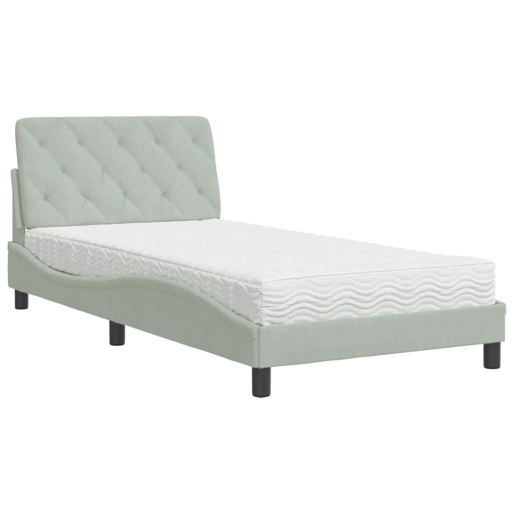 Bed met matras fluweel lichtgrijs 100x200 cm Bedden & bedframes | Creëer jouw Trendy Thuis | Gratis bezorgd & Retour | Trendy.nl