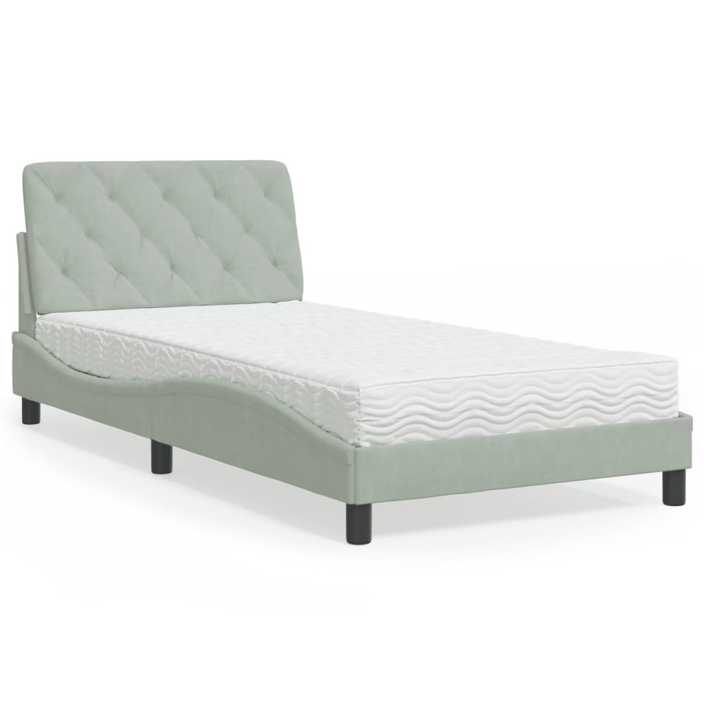 Bed met matras fluweel lichtgrijs 100x200 cm Bedden & bedframes | Creëer jouw Trendy Thuis | Gratis bezorgd & Retour | Trendy.nl