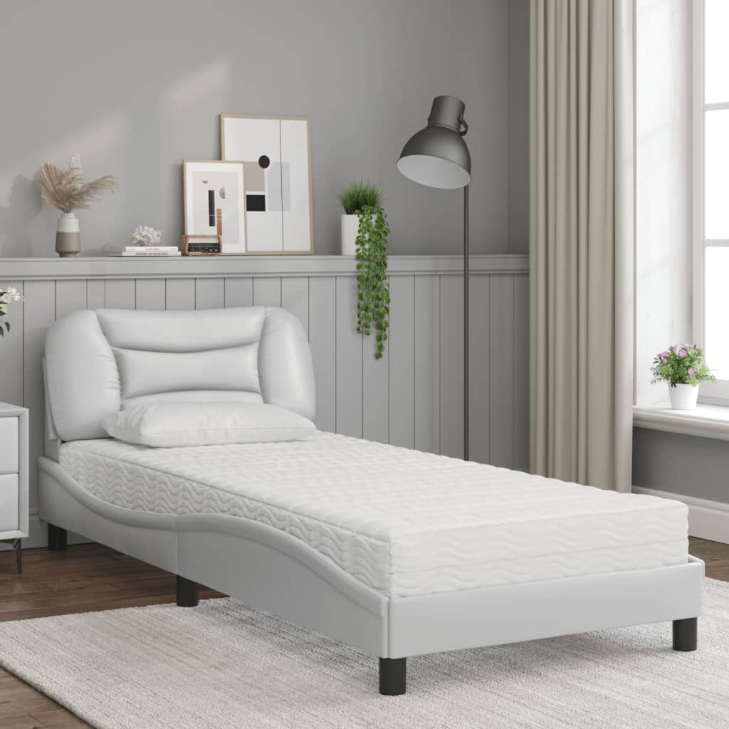 Bed met matras kunstleer wit 90x190 cm Bedden & bedframes | Creëer jouw Trendy Thuis | Gratis bezorgd & Retour | Trendy.nl