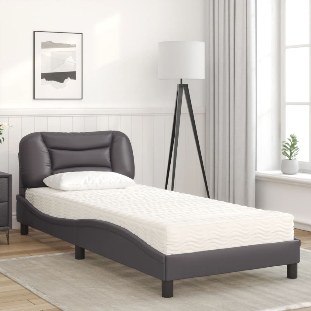 Bed met matras kunstleer grijs 90x190 cm Bedden & bedframes | Creëer jouw Trendy Thuis | Gratis bezorgd & Retour | Trendy.nl