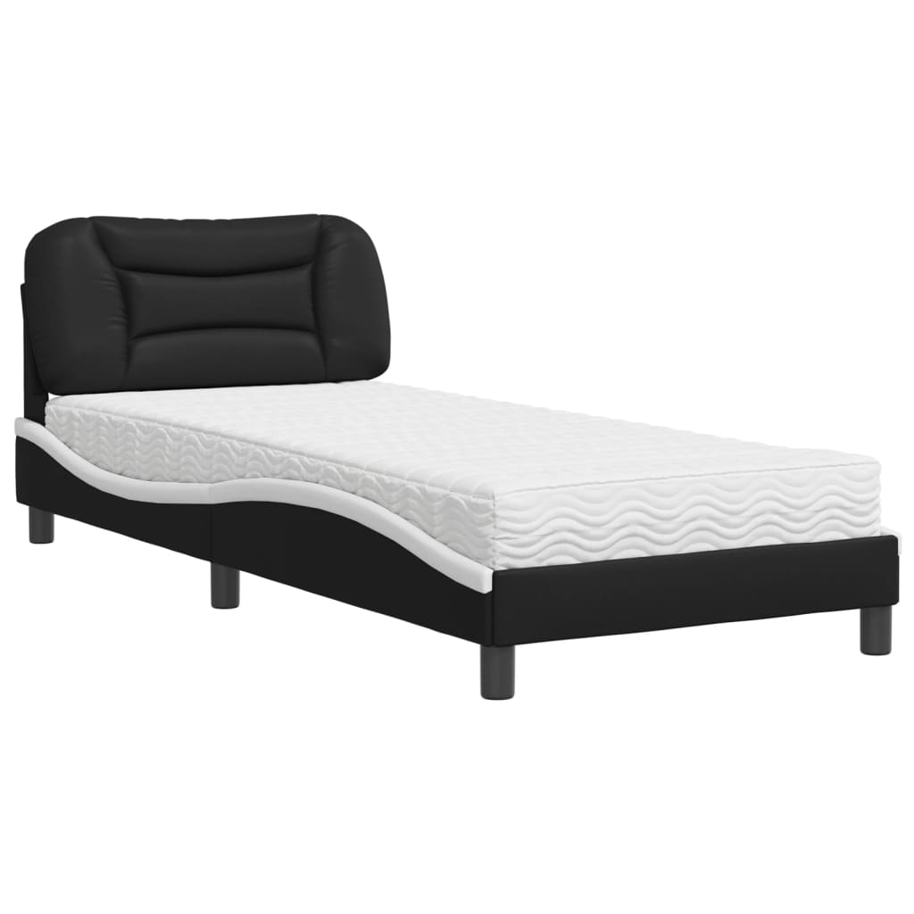 Bed met matras kunstleer zwart en wit 90x190 cm Bedden & bedframes | Creëer jouw Trendy Thuis | Gratis bezorgd & Retour | Trendy.nl