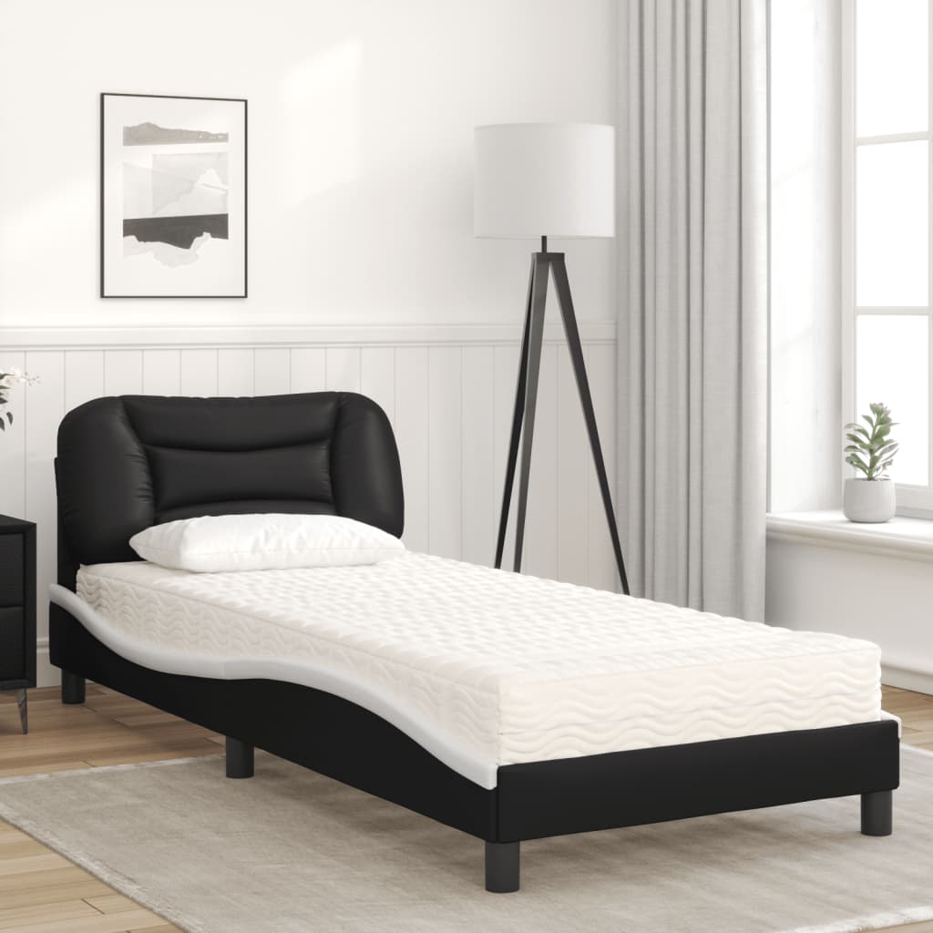 Bed met matras kunstleer zwart en wit 90x190 cm Bedden & bedframes | Creëer jouw Trendy Thuis | Gratis bezorgd & Retour | Trendy.nl