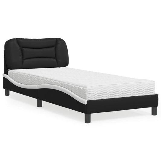 Bed met matras kunstleer zwart en wit 90x190 cm Bedden & bedframes | Creëer jouw Trendy Thuis | Gratis bezorgd & Retour | Trendy.nl