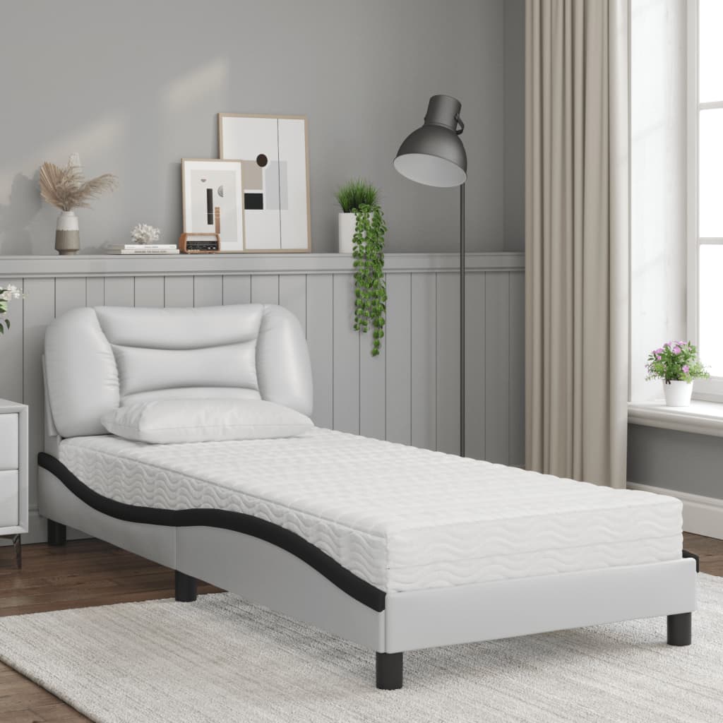 Bed met matras kunstleer wit en zwart 90x190 cm Bedden & bedframes | Creëer jouw Trendy Thuis | Gratis bezorgd & Retour | Trendy.nl